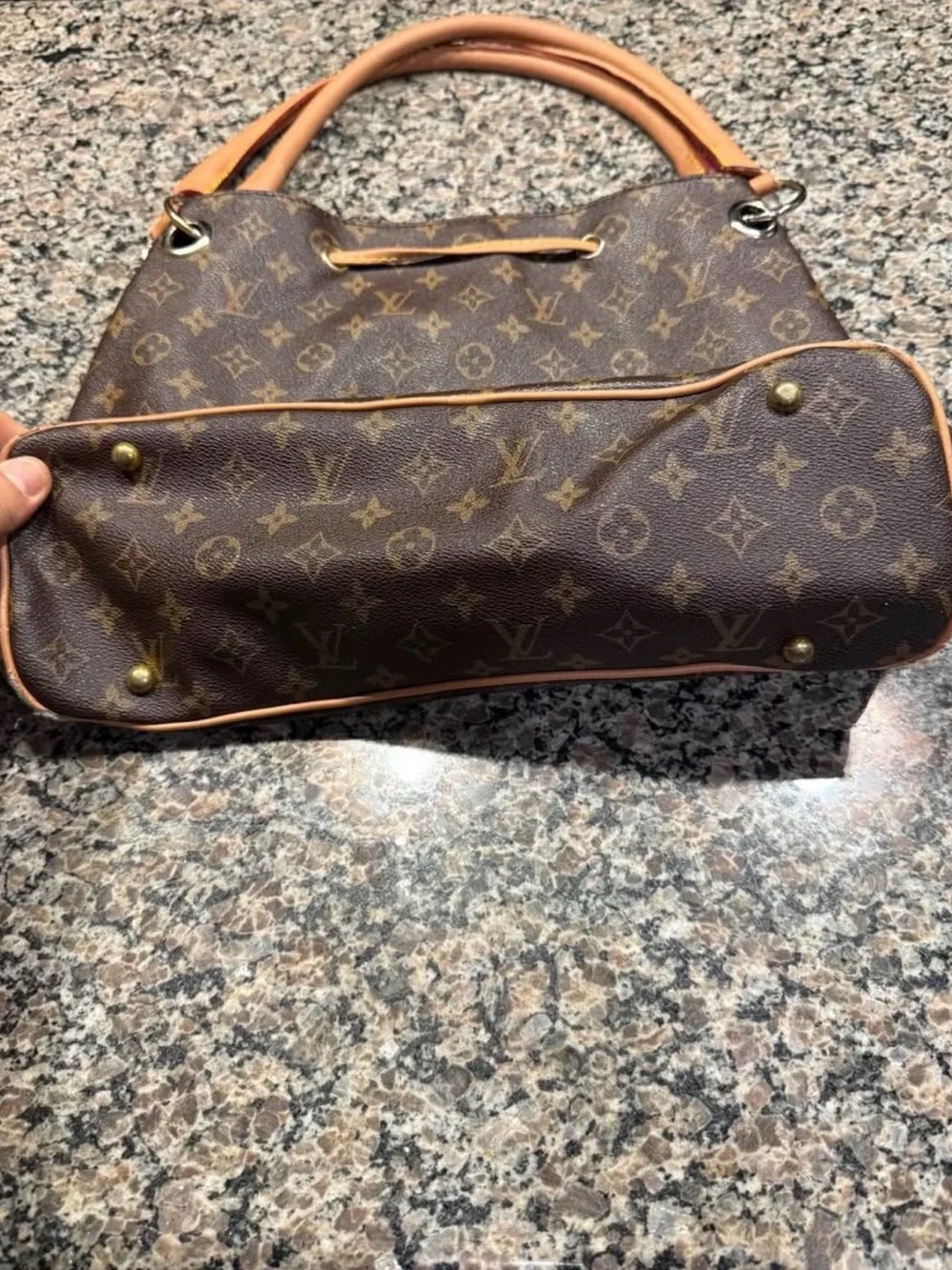 Louis Vuitton Monogram Canvas Shoulder Bag with Tan Trim